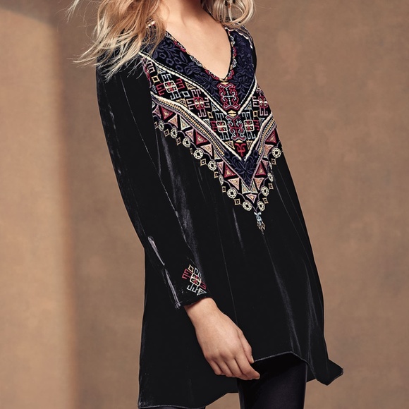 Johnny Was Tops - Johnny Was Landon Velvet Tunic Black Embroidered S